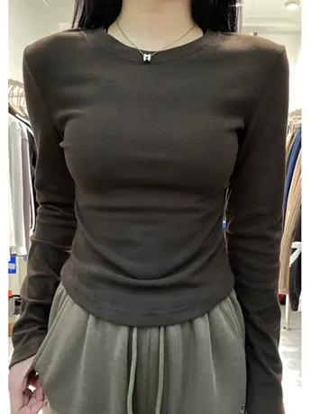 双面德绒打底衫女秋冬内搭修身显瘦加绒加厚正肩辣妹长袖t恤上衣商品大图