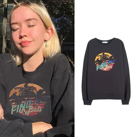 oversized宽松欧美高街灰色卫衣女情侣装ins潮复古慵懒风圆领上衣商品大图