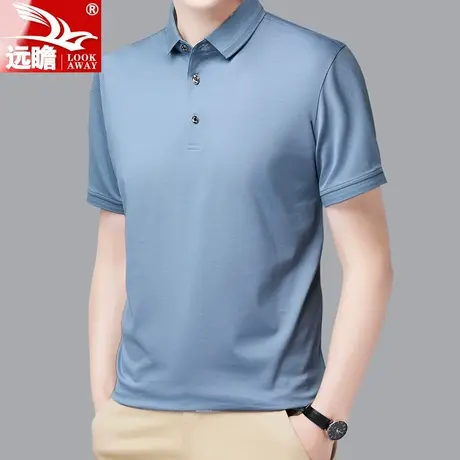2023夏季新款桑蚕丝短袖t恤男纯色翻领莫代尔冰丝轻商务Polo衫男商品大图