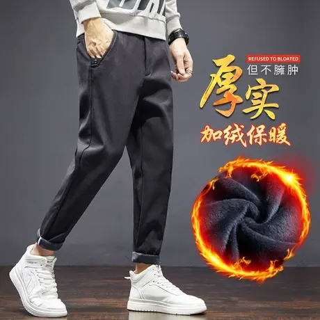 男士加绒直筒运动工装休闲长裤子2024新款秋冬季加厚抓绒男裤冬装商品大图
