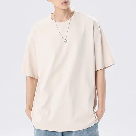 男士日系纯棉t恤男短袖夏季2023年新款衣服男款宽松纯色上衣体恤商品大图