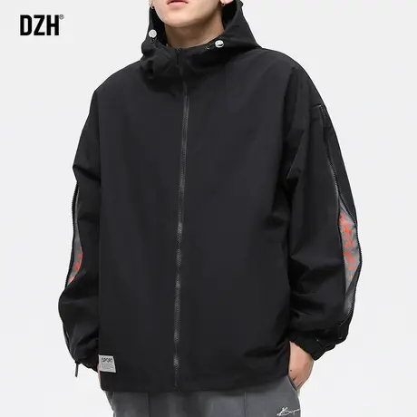 男士美式黑色连帽夹克外套男春秋季潮牌高级感男装秋季2023年新款商品大图