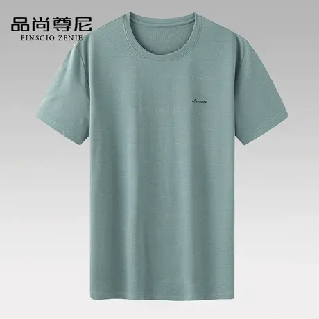 男士体恤珠地棉亲肤透气条纹宽松休闲刺绣爸爸t恤短袖中老年夏装图片