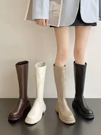 厚底不过膝长靴女秋冬季2023新款粗跟增高瘦瘦靴小个子高筒骑士靴商品大图