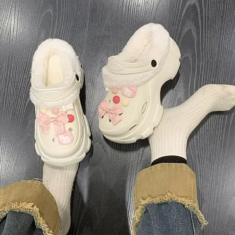 卡通棉拖鞋女冬季时尚外穿居家保暖防滑增高厚底耐磨甜美包头拖女图片