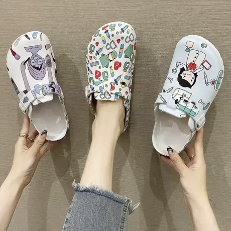 手术室拖鞋女时尚可爱室内外穿洞洞鞋踩屎感防滑厚底包头半凉拖鞋图片