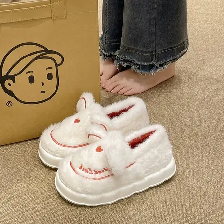 可爱棉拖鞋女2024冬季新款外穿室内居家月子保暖毛绒包跟厚底棉鞋商品大图