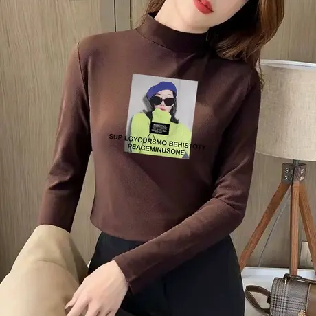 秋季外穿长袖T体恤冬内搭保暖上衣2024新款德绒打底衫女修身显瘦商品大图