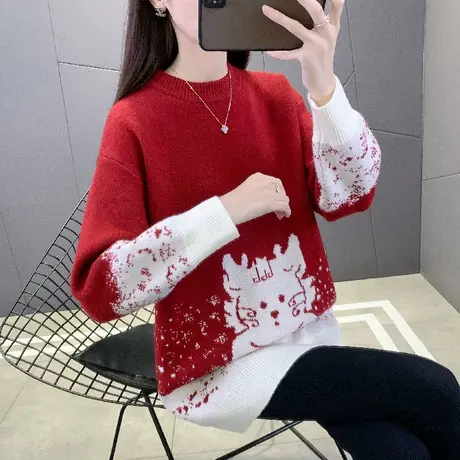 龙年衣服红色毛衣女2023本命年新款冬季爆款时尚打底衫女秋冬洋气商品大图