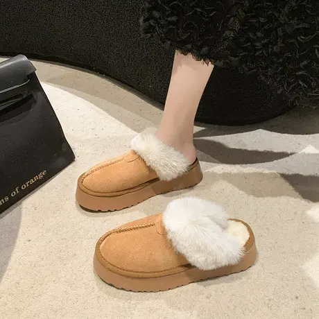 厚底雪地靴女2024冬季新款加绒加厚东北大棉鞋皮毛一体面包毛毛鞋商品大图