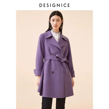商场同款迪赛尼斯冬简约绵羊毛通勤双排扣长袖双面呢大衣女图片