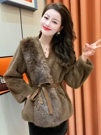 环保皮草仿水貂绒毛毛外套女冬季2024新款高级小香风皮毛一体大衣图片