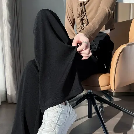 黑色高腰阔腿裤女2024春秋新款宽松垂感直筒百搭窄版显瘦拖地裤子图片