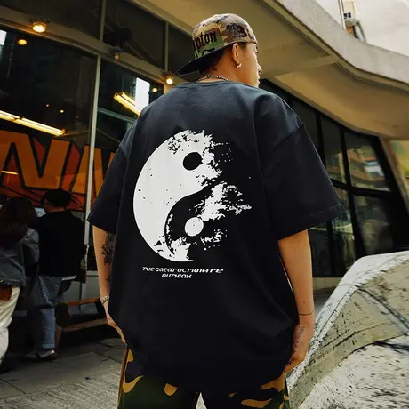 Nuthink欧美潮牌T恤男潮高街国潮太极短袖夏季男款宽松半袖上衣潮商品大图