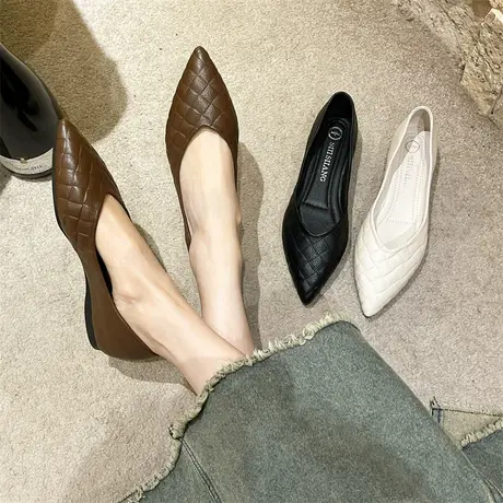 单鞋女平底温柔风晚晚风豆豆鞋2024新款春秋季尖头复古轻便奶奶鞋商品大图