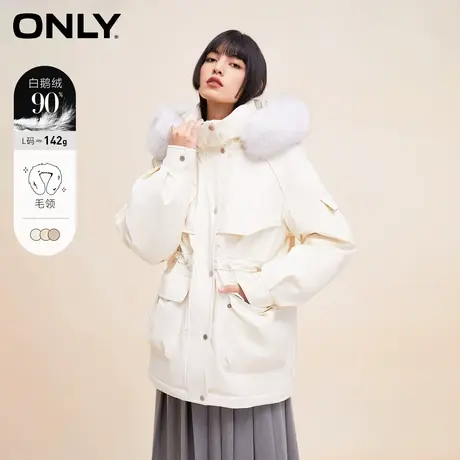 【上新】ONLY奥莱90白鹅绒保暖口袋连帽宽松羽绒服女商品大图