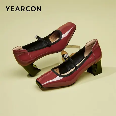 意尔康女鞋2024春季方头高跟粗跟法式浅口单鞋玛丽珍复古气质皮鞋商品大图