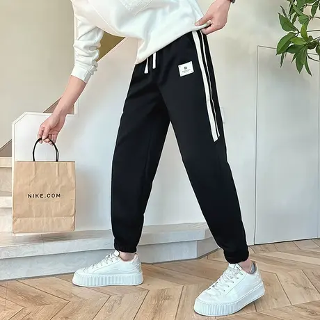 设计感拼接条纹束脚卫裤男春季新款潮牌宽松男生运动休闲长裤商品大图