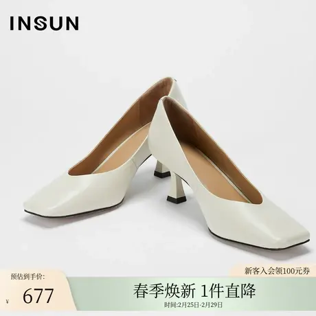 INSUN恩裳春季牛皮方头细跟高跟鞋商品大图