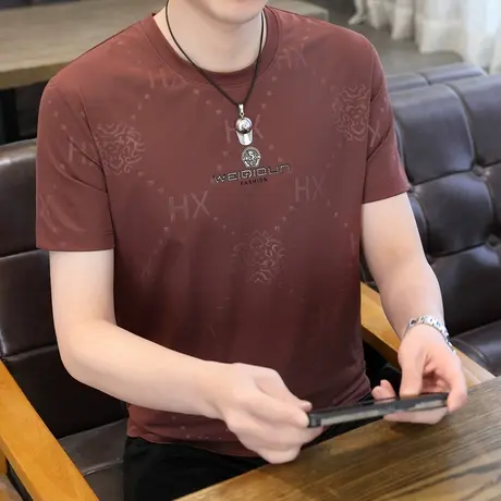 男士冰丝短袖T恤2024夏季潮流时尚休闲百搭半袖体恤小衫潮牌男装图片