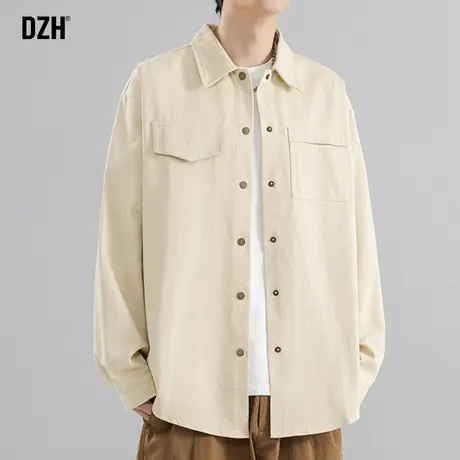 男士杏色长袖衬衫男春季高级感痞帅休闲衬衣外套2024新款寸衫百搭商品大图