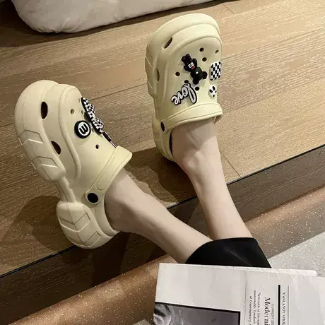 洞洞鞋女款夏季外穿时尚包头半拖鞋网红厚底踩屎感防滑护士鞋透气图片