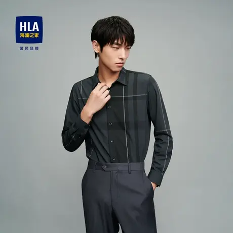HLA/海澜之家撞色格子长袖休闲衬衫秋季款亲肤透气商务绅士衬衣男图片
