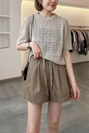 西工装短裤女2023夏季韩版高腰宽松阔腿裤休闲工装裤中裤五分裤子商品大图