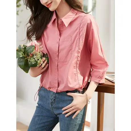 时尚气质七分袖衬衫2023年春季新款淑女简约翻领宽松修身显瘦上衣商品大图