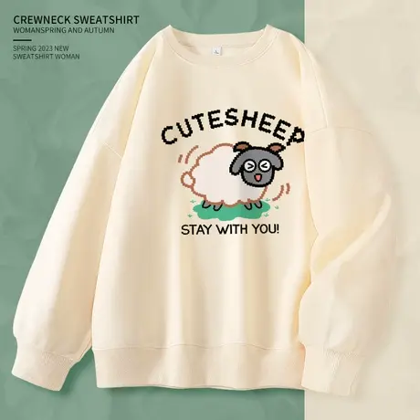 圆领无帽卫衣女小个子春秋款外套2023年新款春季薄款宽松长袖女装商品大图