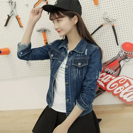 牛仔外套女短款修身韩版潮显瘦学生长袖春秋牛仔服上衣破洞S65商品大图