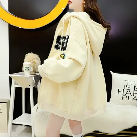 加绒加厚连帽卫衣开衫外套女2023新款秋冬宽松慵懒风洋气百搭上衣商品大图