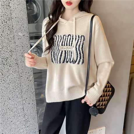 秋季2023年新款连帽针织衫宽松薄款毛衣外套洋气百搭春秋上衣女商品大图