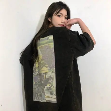 美式复古短袖t恤女夏季薄款宽松韩版设计感小众ins超火半袖上衣服商品大图