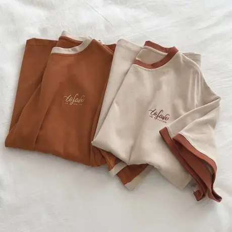 小众撞色短袖t恤女夏宽松ins潮原宿BF风韩系百搭chic港味半袖上衣商品大图