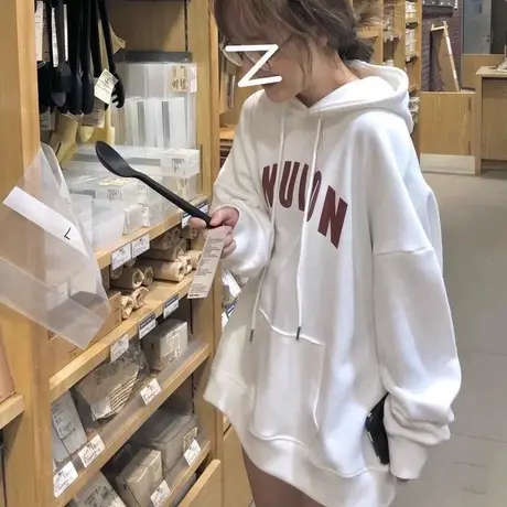 美式复古连帽卫衣女2023新款春秋季薄款韩版宽松bf慵懒风上衣外套图片