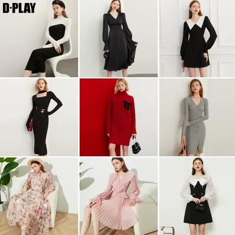 【连衣裙清仓合集】DPLAY秋冬女士优雅法式碎花连衣裙商品大图