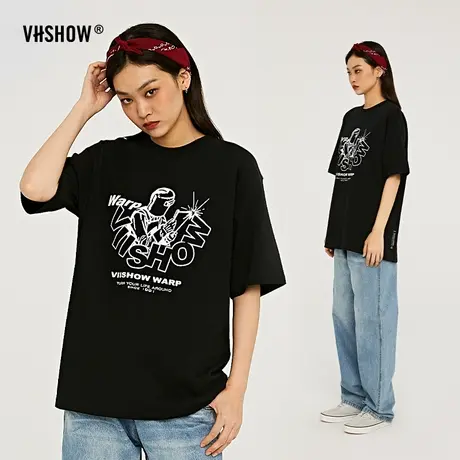 VIISHOW短袖T恤男夏季ins潮牌美式复古宽松休闲圆领重磅情侣上衣商品大图