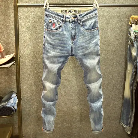 秋季男生百搭牛仔裤男ins潮流修身小脚裤新款潮牌高级水洗长裤子商品大图