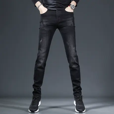 2022新款秋冬牛仔裤男高端潮牌黑色修身小脚弹力百搭男士休闲长裤商品大图