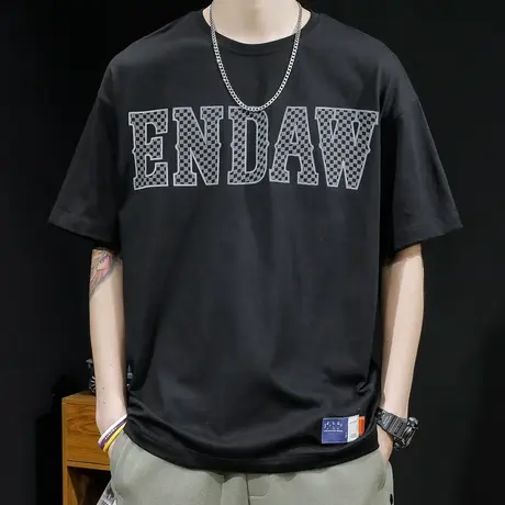 纯棉短袖t恤男夏季宽松胖子大码ins潮牌加肥加大半袖纯棉印花体恤商品大图