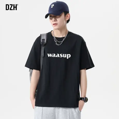 男士黑色短袖男潮牌潮流半袖凉感t恤2023流行衣服夏季薄款体恤衫商品大图