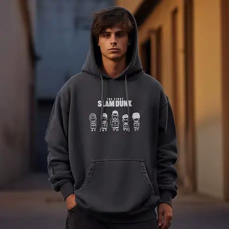 日系卡通大码连帽美式重磅复古胖子男装宽松卫衣加绒春秋冬季外套商品大图