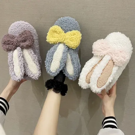 棉拖鞋女可爱冬季毛绒网红ins大耳朵兔居家室内厚底卡通保暖拖鞋商品大图