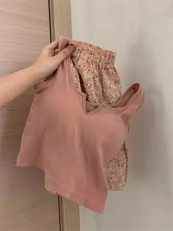 可爱甜美休闲运动女夏薄款宽松家居服少女碎花短裤背心辣妹上衣潮图片