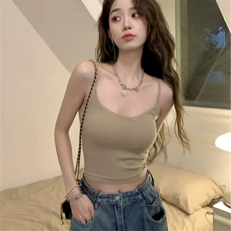 白色小背心吊带女夏季外穿无袖内搭带胸垫打底衫短款美背春夏上衣商品大图