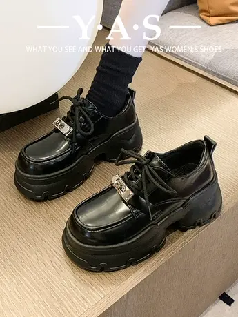 2024新款乐福鞋子女厚底增高松糕鞋黑色小皮鞋英伦风女款单鞋女鞋商品大图