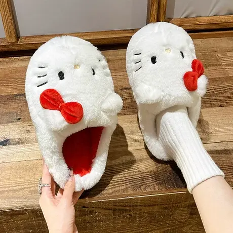 少女心可爱猫咪棉拖鞋女秋冬季室内居家月子毛绒保暖防滑厚底拖鞋商品大图