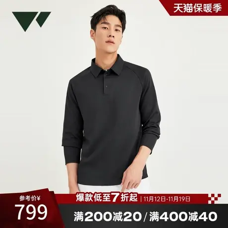 七匹狼长袖翻领POLO长款男时尚休闲套头T恤2023秋季纯色柔软舒适商品大图