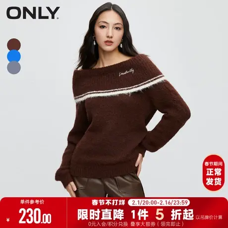 ONLY秋季百搭一字领精致刺绣宽松长袖针织衫女|123413041商品大图